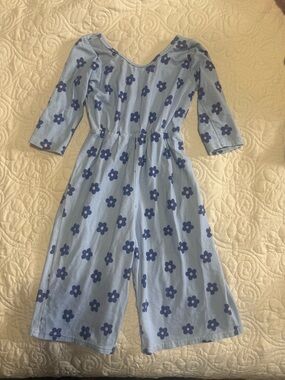 Vivie and Ash handmade in USA Light Blue Floral Jumpsuit toddler girls 4T